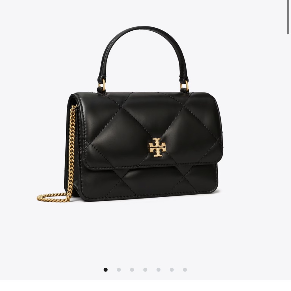 Tory Burch Black Quilted Leather Top-Handle Shoulder Bag with Gold Hardware